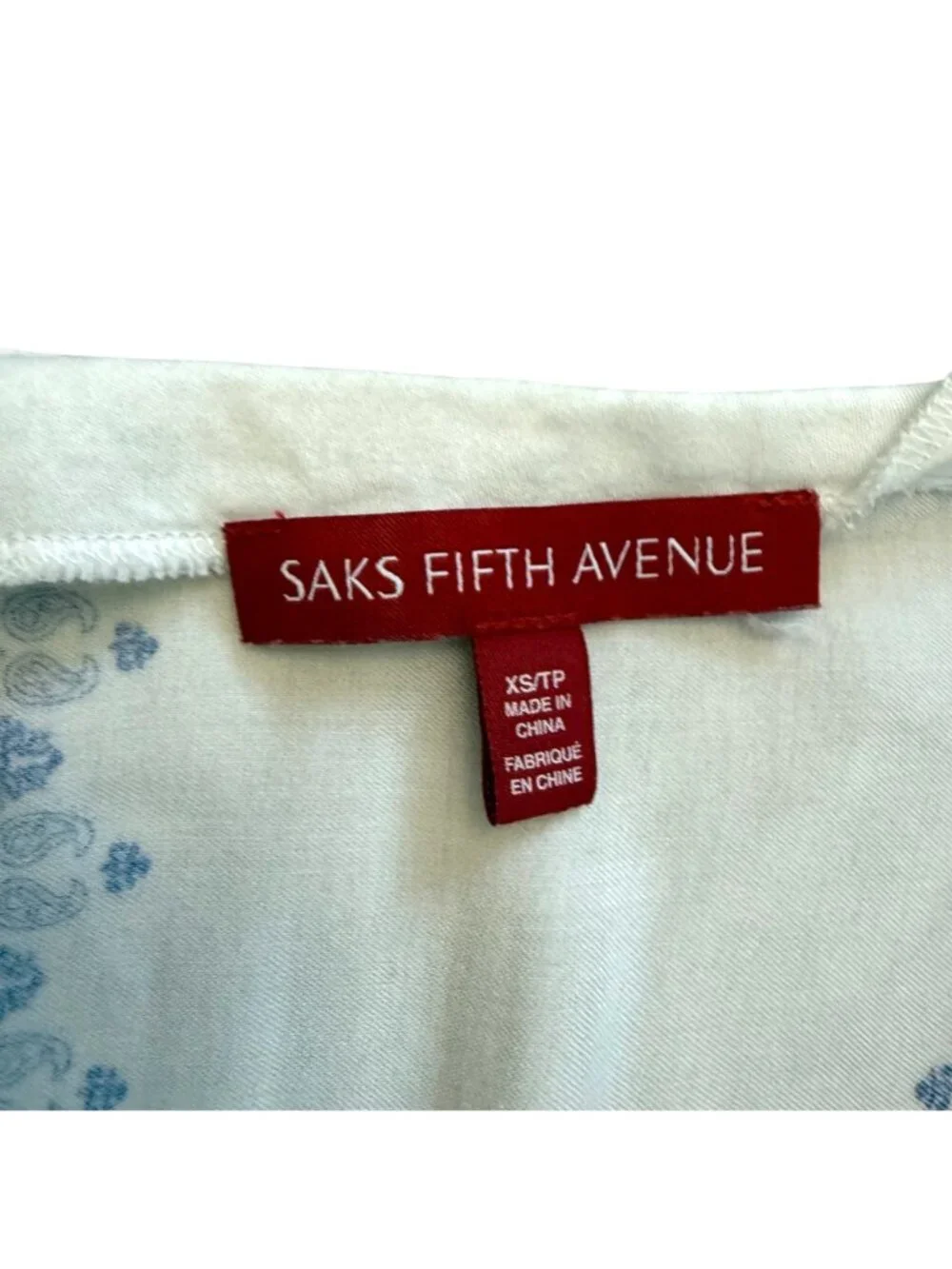 Saks Fifth Avenue Women's Button Front Romper XS White Blue Scarf Print Boho - Picture 3 of 8